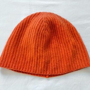 100% Cashmere Ribbed Beanie Hat Orange Jumper 1234 One Size